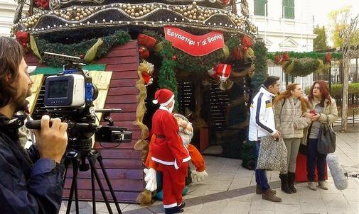 The Limassol Christmas tree on the back of a shooting set on Aneksartisias street