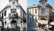 Η παλαιότερη φωτογραφία του κτιρίου (1917) και η πρόσφατη από το 2019.
