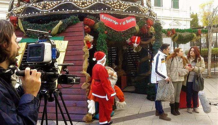 The Limassol Christmas tree on the back of a shooting set on Aneksartisias street