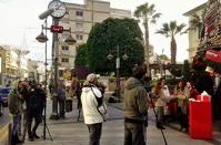 The Limassol Christmas tree on the back of a shooting set on Aneksartisias street