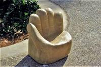 The stolen seat - sculpture restored and back to the seaside 6 months later!