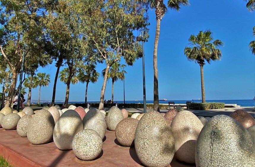 The eggs of the 'Birth' in the Limassol Sculpture Park