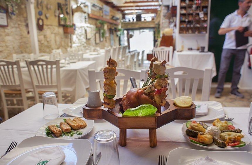 Crispy pork leg at 'Kir Yiannis', an irresistible meze in the Limassol countryside!