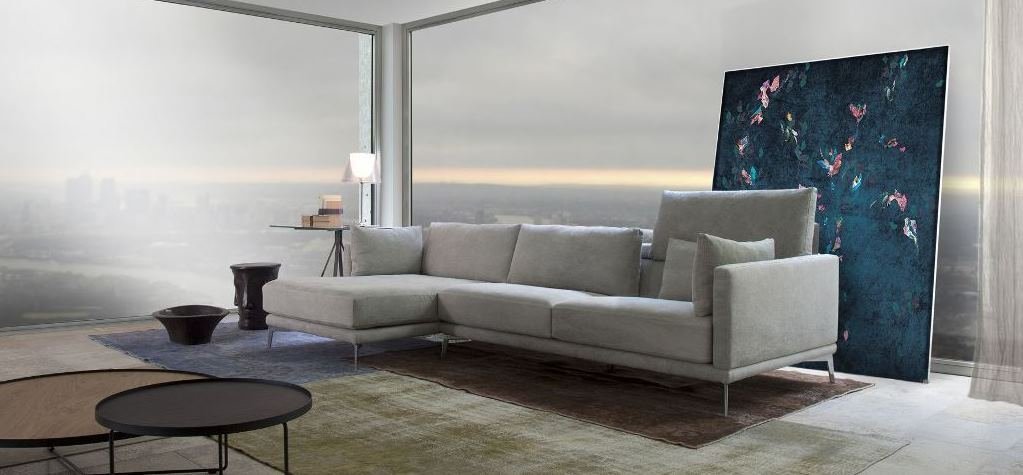 Contemporary sofa with washable removable cover in leather and fabric